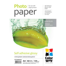 Фотобумага ColorWay, самоклеящаяся, глянцевая, A4, 135/80 g/m², 50 л (PGS1358050A4)